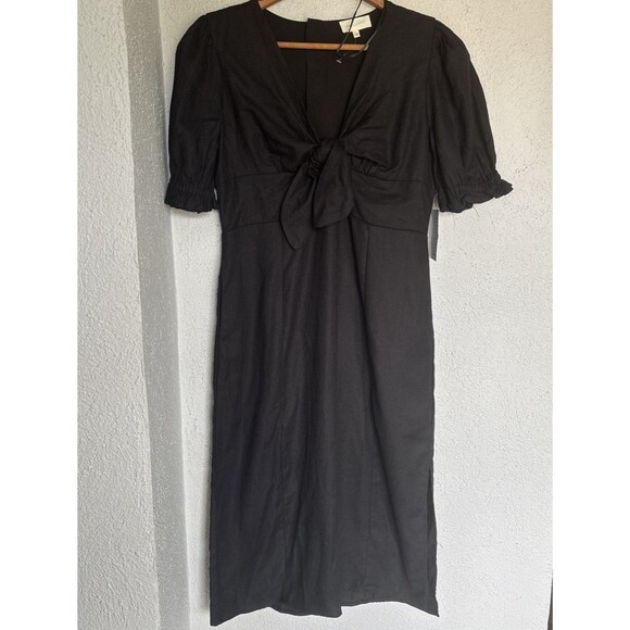 NWT Melloday Nordstrom Puff Sleeve Bow Linen Viscose Blend Maxi Dress Size Large - Picture 8 of 12